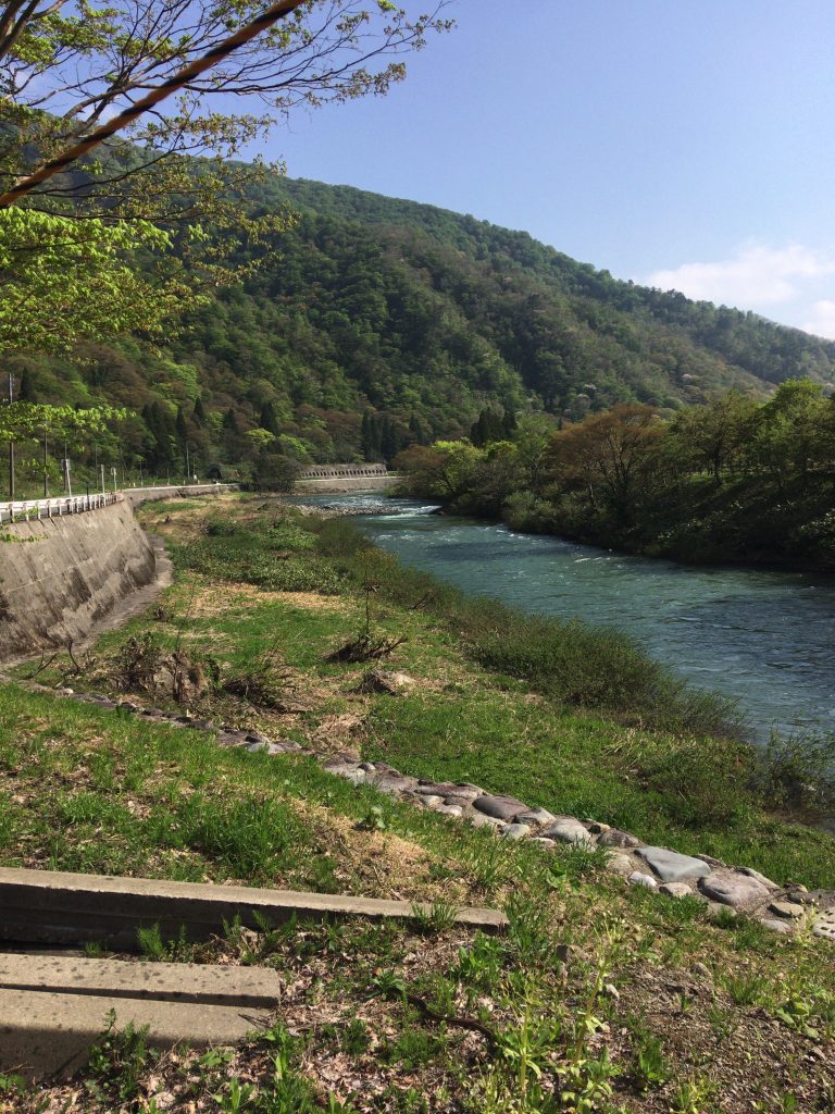 山間部で眺める最上川の景色