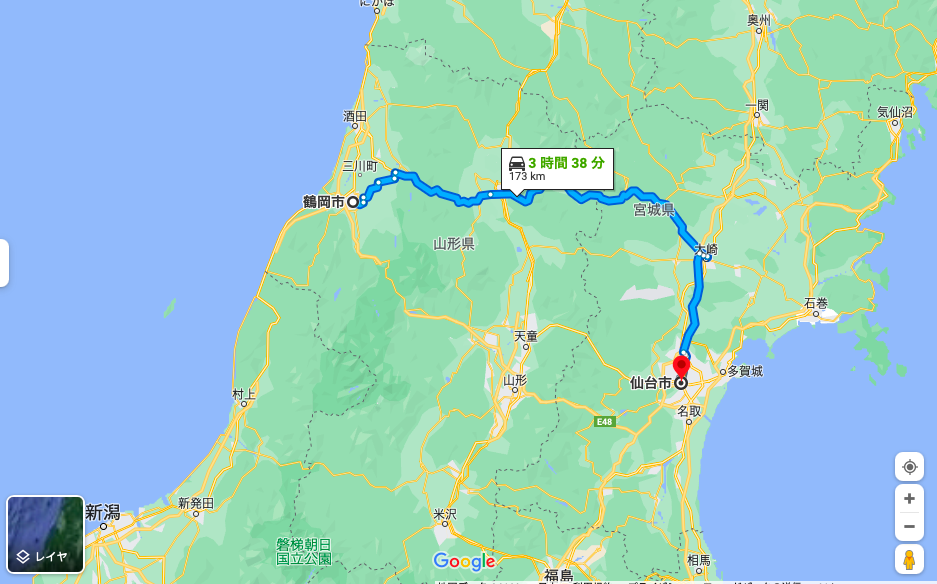 Google Mapでの予定コース200km