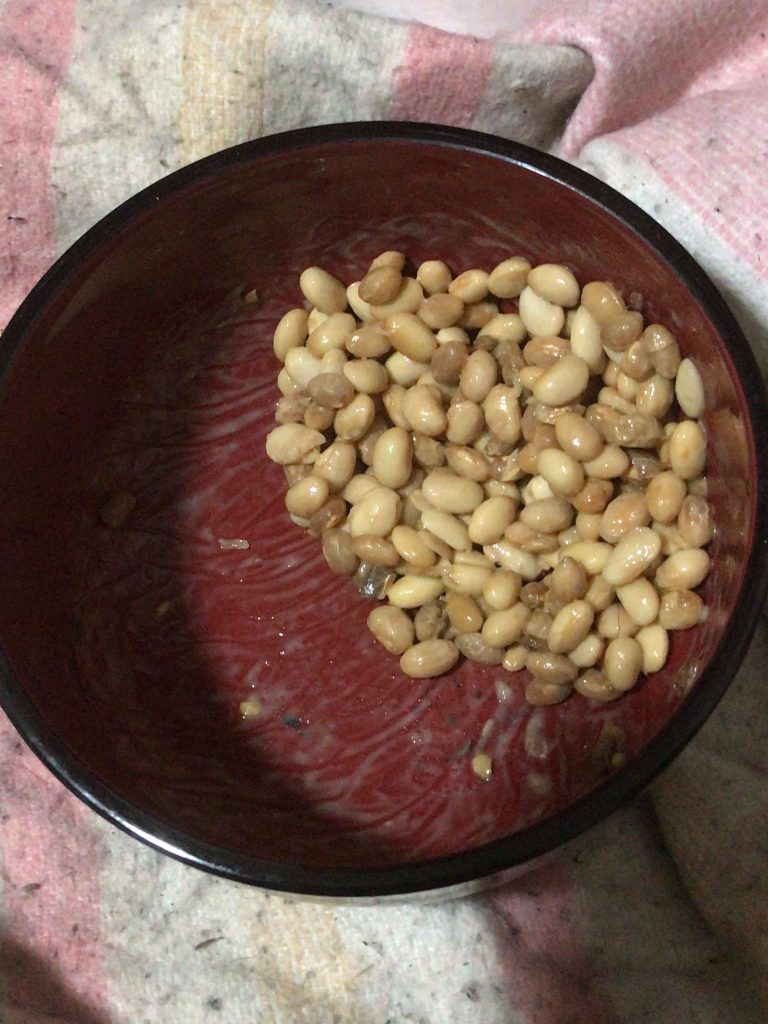 市販の納豆を大豆に混ぜて30度で24時間経過した