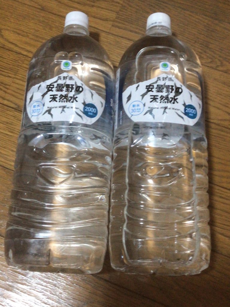 2Lのペットボトル2本に海水を詰めてきた